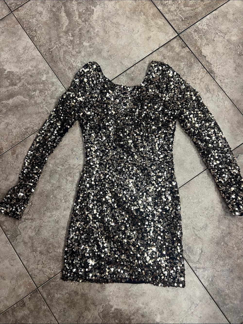 G by Guess Black and Gold Sequin Mini Dress